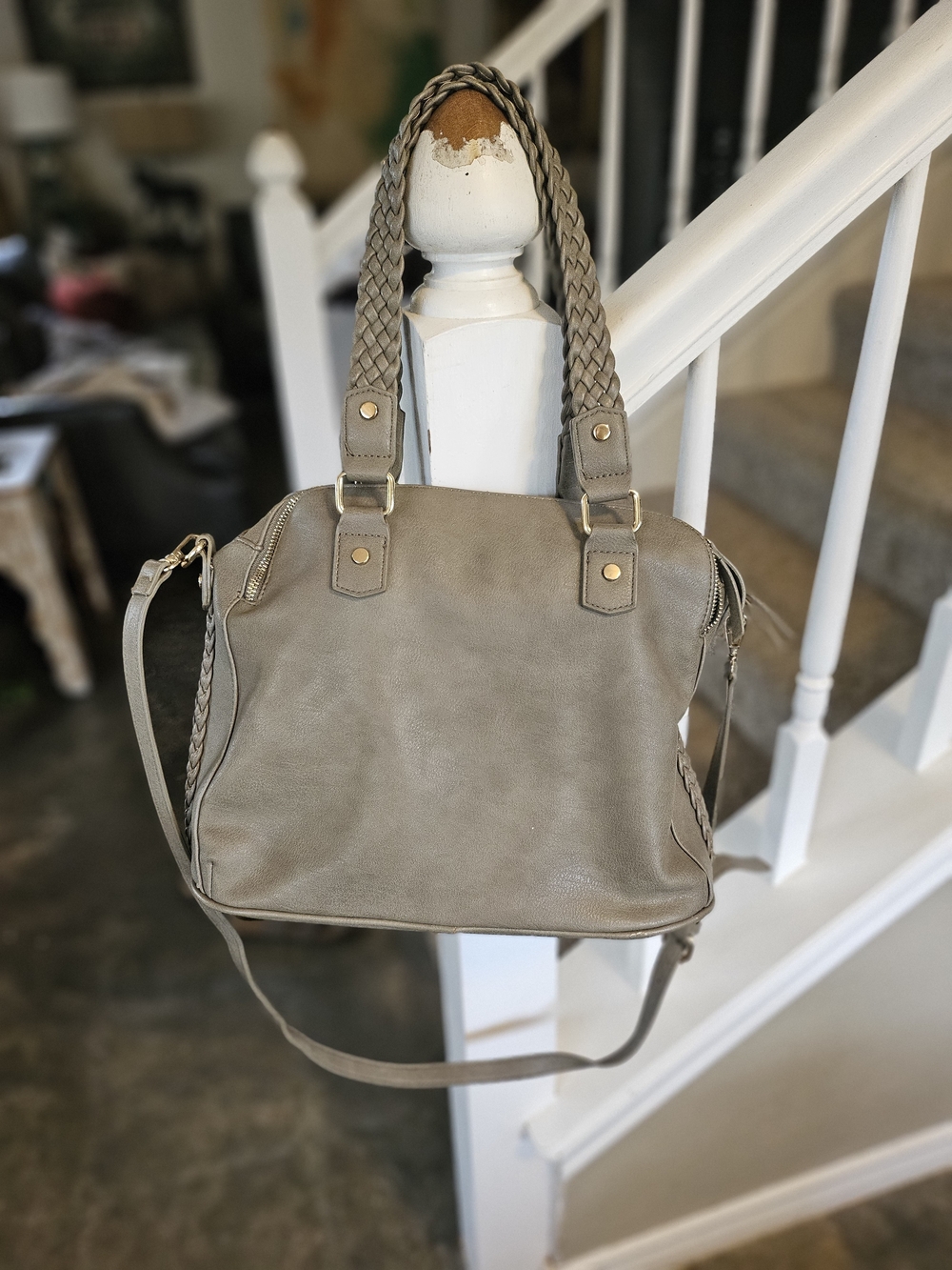 Antik Kraft Roxanne Moss Green 3 Zip Pocket Satchel W Shoulder Strap